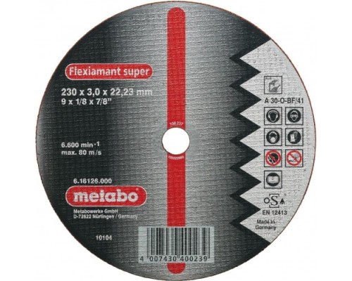 Отрезной круг по металлу METABO 230x3,0х22,23 мм прямой А30О ALU Flexiamant S [616126000]