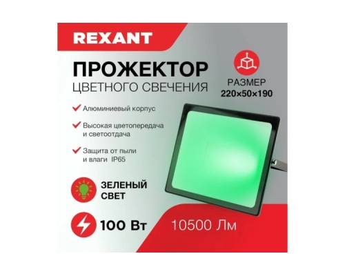 Прожектор REXANT 605-018 цветного свечения (зеленый) 100Вт