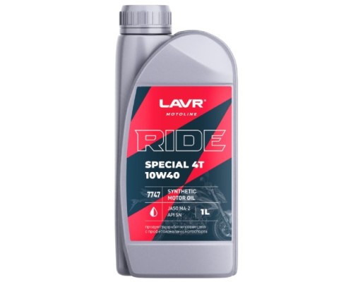 Масло для мотоциклов LAVR MOTO RIDE SPECIAL 4T 10W40 SN, 1 л Ln7747 Масло для мотоциклов LAVR MOTO RIDE SPECIAL 4T 10W40 SN, 1 л Ln7747