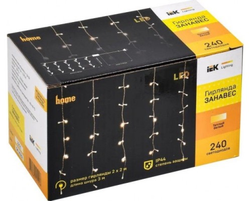 Гирлянда IEK LIGHTING занавес 2х2м 240 светодиодов, теплый белый свет IP44 [LGDU201-1-240-L2-T-S-44]