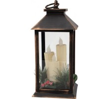 Фонарь декоративный Neon-Night со свечкой и шишкой 14x14x27 см, теплый белый 513-048