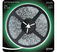 Лента светодиодная GAUSS LED 2835/60-smd 4.8w 12v dc зеленый ip66 (блистер 5м) [311000605]