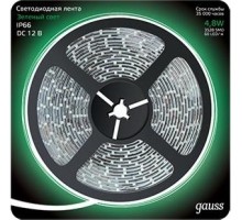 Лента светодиодная GAUSS LED 2835/60-smd 4.8w 12v dc зеленый ip66 (блистер 5м) 311000605
