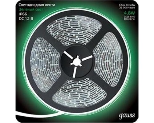 Лента светодиодная GAUSS LED 2835/60-smd 4.8w 12v dc зеленый ip66 (блистер 5м) [311000605]