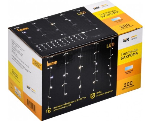 Гирлянда IEK LIGHTING бахрома 4,5х0,7м, 200 светодиодов, белый свет IP44 мерцани [LGDU321-2-200-L3-T-S-44]