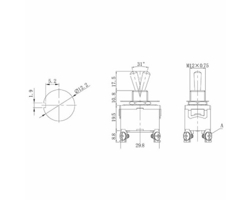 Переключатель REXANT 06-0326-B Тумблер 250V 15А (4c) ON-OFF двухполюсный (KN-201)