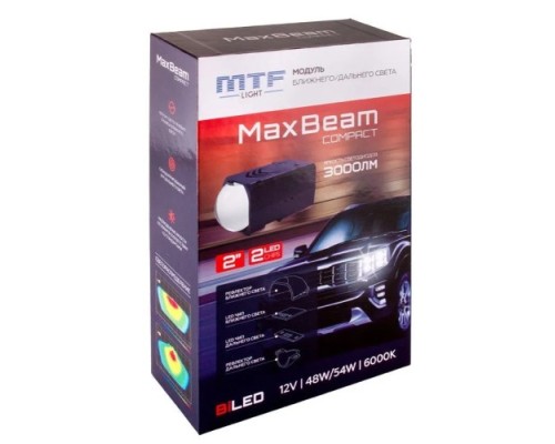 Модули светодиодные MTF LIGHT MaxBeam Compact, 12В, 48Вт/54Вт, 6000К, 2 дюйма, 2 линзованные biled, HL48K60