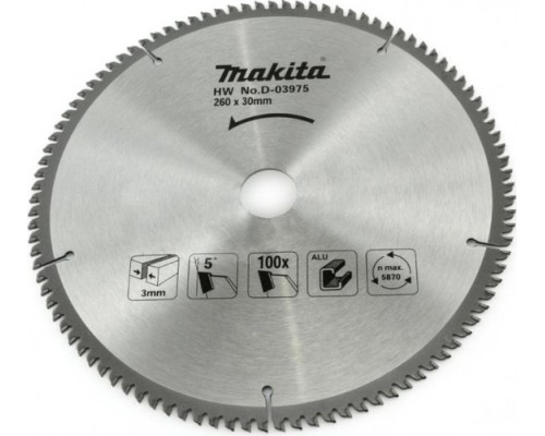 Пильный диск по алюминию MAKITA 260x30x1.8x100T [D-03975]