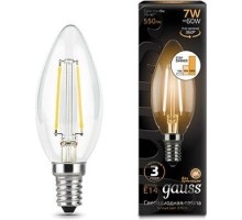 Лампа светодиодная GAUSS Свеча filament 7w 550lm 2700к е14 шаг. диммирование led [103801107-S]