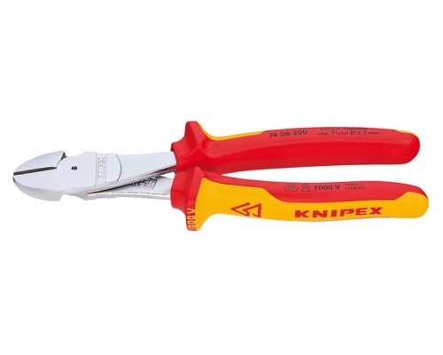 Бокорезы диэлектрические KNIPEX KN-7406200SB особо мощные vde, 200 мм, хром, 2-комп. ручки