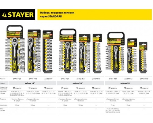 Набор торцевых головок STAYER RSS 10LD 1/2