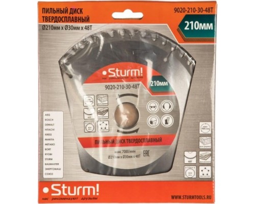 Пильный диск по дереву STURM 9020-210-30-48T 210x30x48 зубьев Пильный диск по дереву STURM 9020-210-30-48T 210x30x48 зубьев
