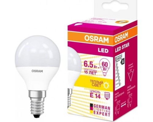 Лампа светодиодная Osram LED Star B 60 p 60 6.5вт 3000к e14 550лм [4058075134294]