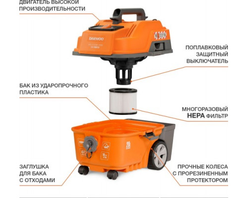 Пылесос для строительных работ DAEWOO DAVC 2000 HOME с турбощеткой