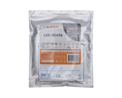 Лента светодиодная LAMPER  141-2026 12В, SMD5050, 14,4Bт/м, 60 LED/м, 4000K, 10мм, 5м,