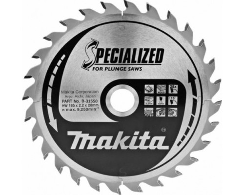 Пильный диск по дереву MAKITA 165x20x1.6x28T для (для погружных пил) [B-31550]