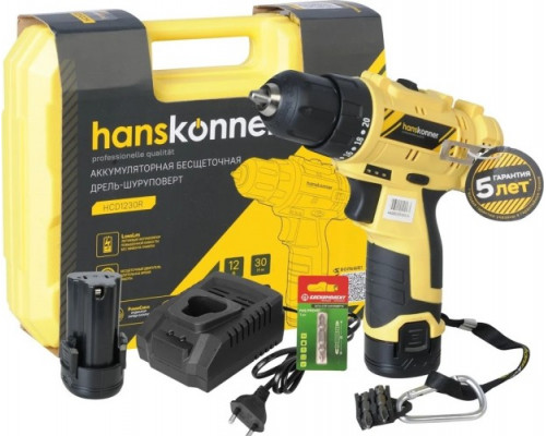 Дрель-шуруповерт аккумуляторная HANSKONNER HCD1230R