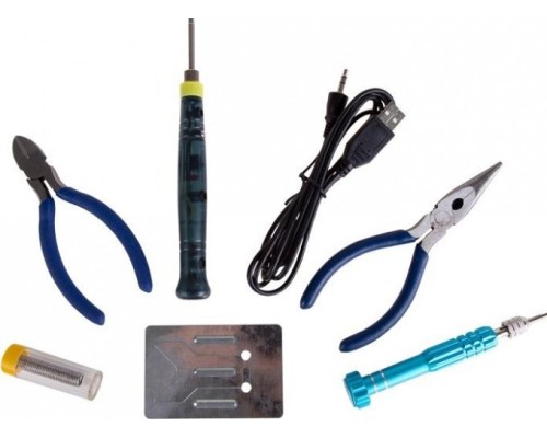 Набор для пайки REXANT П0168 №16 (usb-паяльник 8вт, кусачки, тонкогубцы, подста [12-0168]