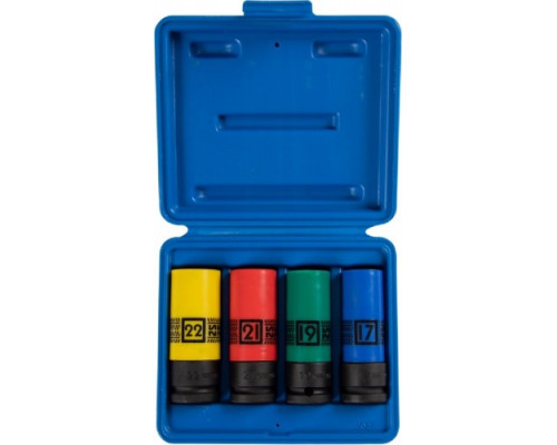 Набор ударных головок 1/2" KING TONY 44904MP02 глубокие, 6-гранные, 17, 19, 21, 22 мм