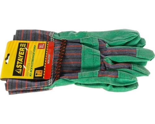 Перчатки комбинированные STAYER MASTER XL искусственная кожа, зеленые [1132-XL]