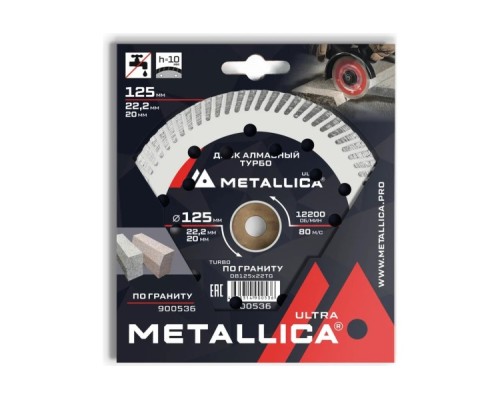 Алмазный диск для резки гранита METALLICA Ultra 125x22,2/20 мм, H=10 мм турбо [900536]