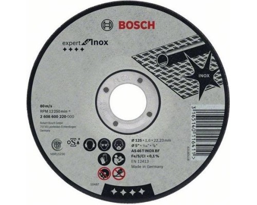 Диск отрезной по нержавеющей стали BOSCH 125х2,0х22 мм AS46TINOX-BF Expert for Inox [2608600094]