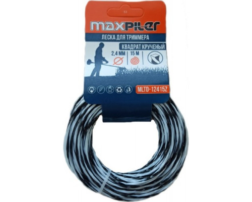 Леска триммерная MAXPILER MLTD-12415Z 2.4 мм, 15 м, квадрат крученый