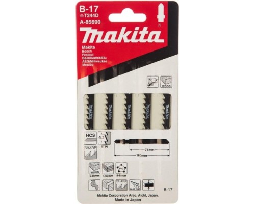 Пилки по дереву MAKITA A-85690 в-17, 5 шт.