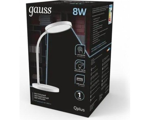 Светильник настольный GAUSS GTL503 Qplus 8w 500lm 4000k 170-265v белый диммируемый usb [GT5031]