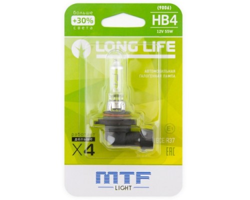 Лампа галогеновая MTF LIGHT HB4 9006 12V 55W LONG LIFE x4 блистер HLL12B4b