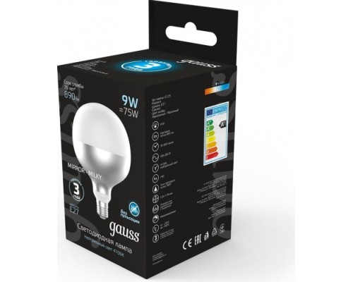 Лампа светодиодная GAUSS G125 filament 9w 890lm 4100к е27 mirror-milky led [1014802209]