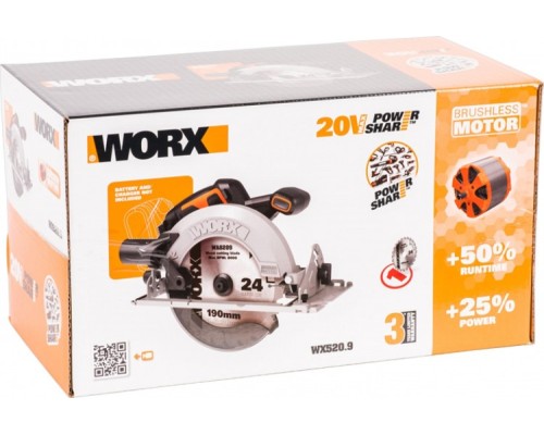 Пила циркулярная аккумуляторная WORX WX520.9 без АКБ и ЗУ бесщеточная [WX520.9]