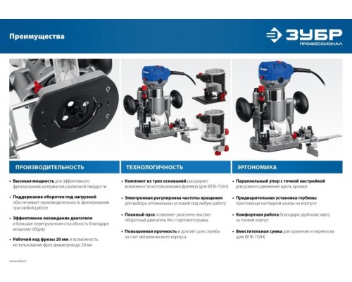Фрезер сетевой ЗУБР ФПК-750 Профессионал кромочный