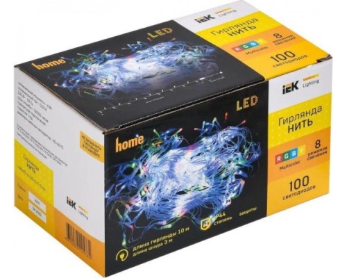 Гирлянда IEK LIGHTING нить 10м, 100 светод. GRB свет IP44, контроллер 8 сцен [LGDU111-3-100-10-T-S-44]