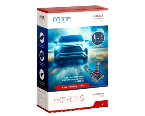 Лампа светодиодная MTF LIGHT серия IMPRESS, HIR2(9012), 12V, 21W, 2100LM, 6000K (штатн. разм.) HTH2K6