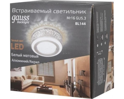 Светильник точечный GAUSS BACKLIGHT кругл.gu5.3, 3w, led 3000k белый матовый [BL144]