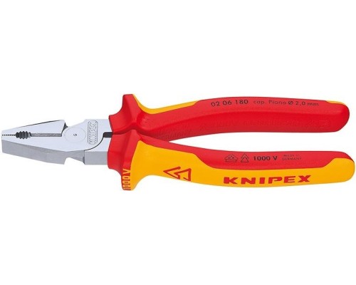 Плоскогубцы диэлектрические KNIPEX 0206180 1000 V, 180 мм, комбинированные, силовые [KN-0206180]