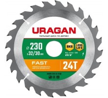 Пильный диск по дереву URAGAN Fast 230х32/30мм 24т [36800-230-32-24_z01]