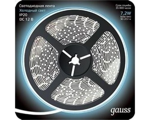 Лента светодиодная GAUSS LED 5050/30-smd 7.2w 12v dc холодный белый (блистер 5м [312000307]