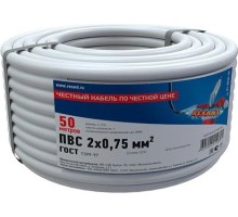 Провод REXANT ПВС соединительный пвс 2x0,75 мм2, белый, длина 50 м 01-8030-50