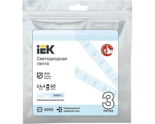 Лента светодиодная IEK LSR-5050W60 14.4w 12В IP20 (3 м) [LSR2-2-060-20-3-03]