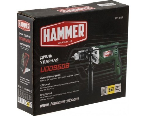 Дрель ударная сетевая Hammer UDD950B 13мм, реверс, металл.редуктор [111-028]