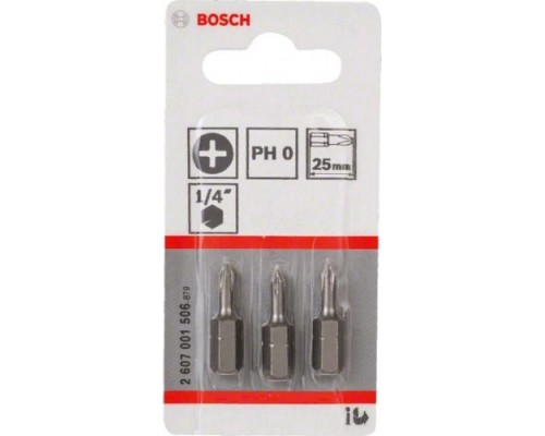 Бита для заворачивания BOSCH Extra Hard 25 мм PH0 3шт [2607001506]