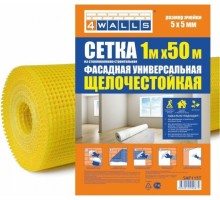 Сетка фасадная 4Walls  универсальная стекловолокно, 1*50 м, ячейка 5*5, желтая [2156]