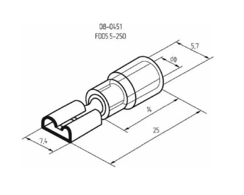 Клемма плоская REXANT 08-0451 ( уп 100 шт ) изолированная РПи-м 6.0-(6.3)/РпИм 5,5-6-0,5 08-0451