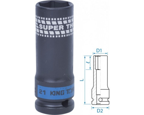 Ударная головка шестигранная глубокая сверхтонкая 1/2" KING TONY 441521M 21 мм