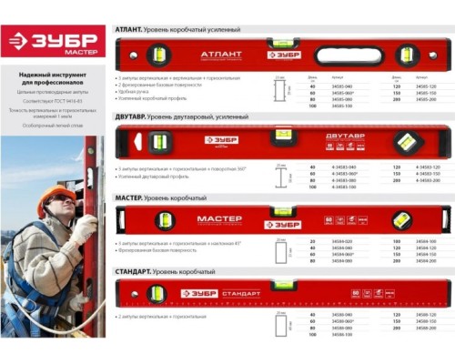 Уровень строительный ЗУБР Двутавр 400 мм, с профилем [4-34583-040_z01]