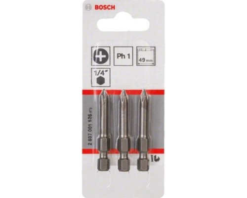 Бита для заворачивания BOSCH Extra Hard 49 мм PH1 3шт [2607001526]