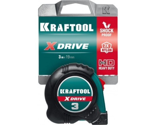 Рулетка KRAFTOOL X-Drive 3м/19мм с ударостойким обрезиненным корпусом [34122-03-19_z02]