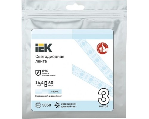 Лента светодиодная IEK LSR-5050W60 14.4w 12В IP65 (3 м) [LSR2-2-060-65-3-03]